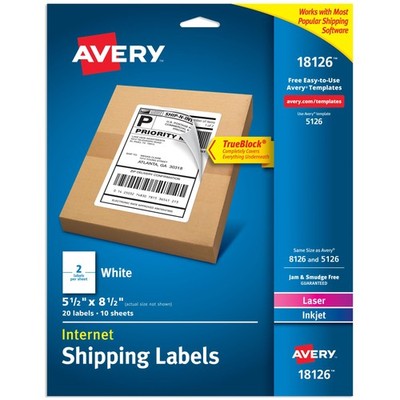 Avery Half-Sheet Shipping Labels 5.5x8.5 White 20 Pack