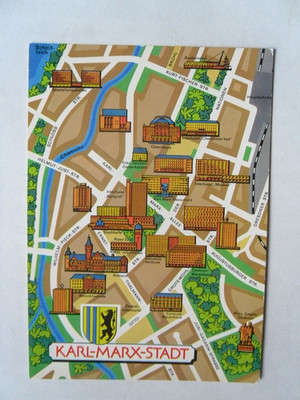 Postcard Karl Marx city center hotel department store opera 1987 map map BuH Chemnitz
