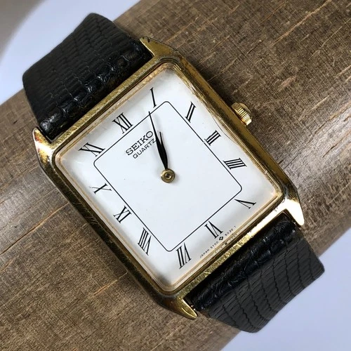 Vintage Seiko Men 5Y00-5000 Dress Black Leather Quartz Analog 26mm Watch 7"