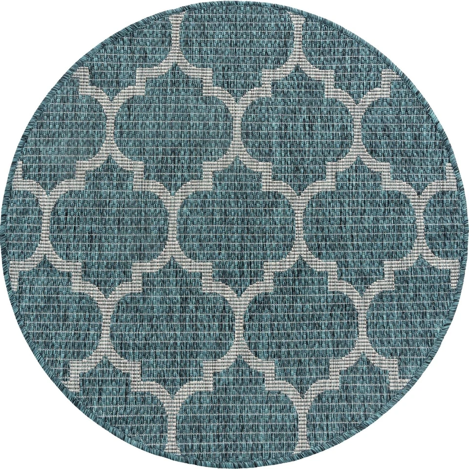 Unique Loom Outdoor Trellis Collection Area Rug (3' 3" Round, Teal/ Gray) - Image 3 of 4