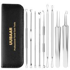 Uubaar 9Pcs Blackhead Remover Tools Pimple Popper Tool Kit 2 Tweezers 304