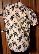 Arizona Jean Company Pink Sport Shirt with Toucans Short Sleeves Men's Size XL