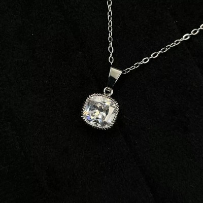 2Ct Cushion Cut Lab Created Diamond Bezel Pendant 14K White Gold Plated Silver