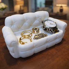 White Sofa-Shaped Lined 3D Printed Jewelry Va...