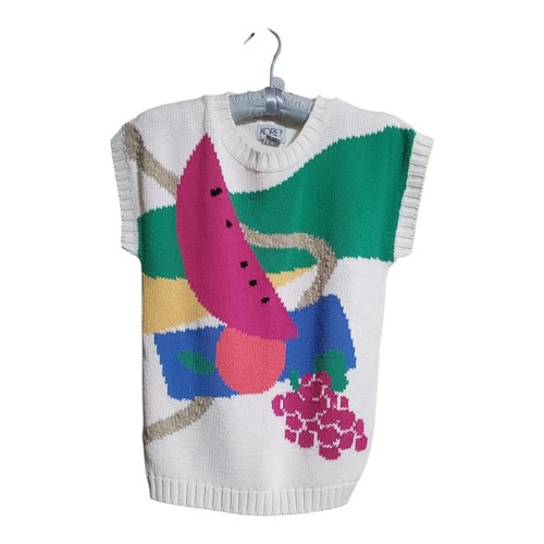 Vintage 80s Koret Petites Size Small Short Sleeve Pullover Sweater Fun Fruit Acrylic - Bild 1 von 13