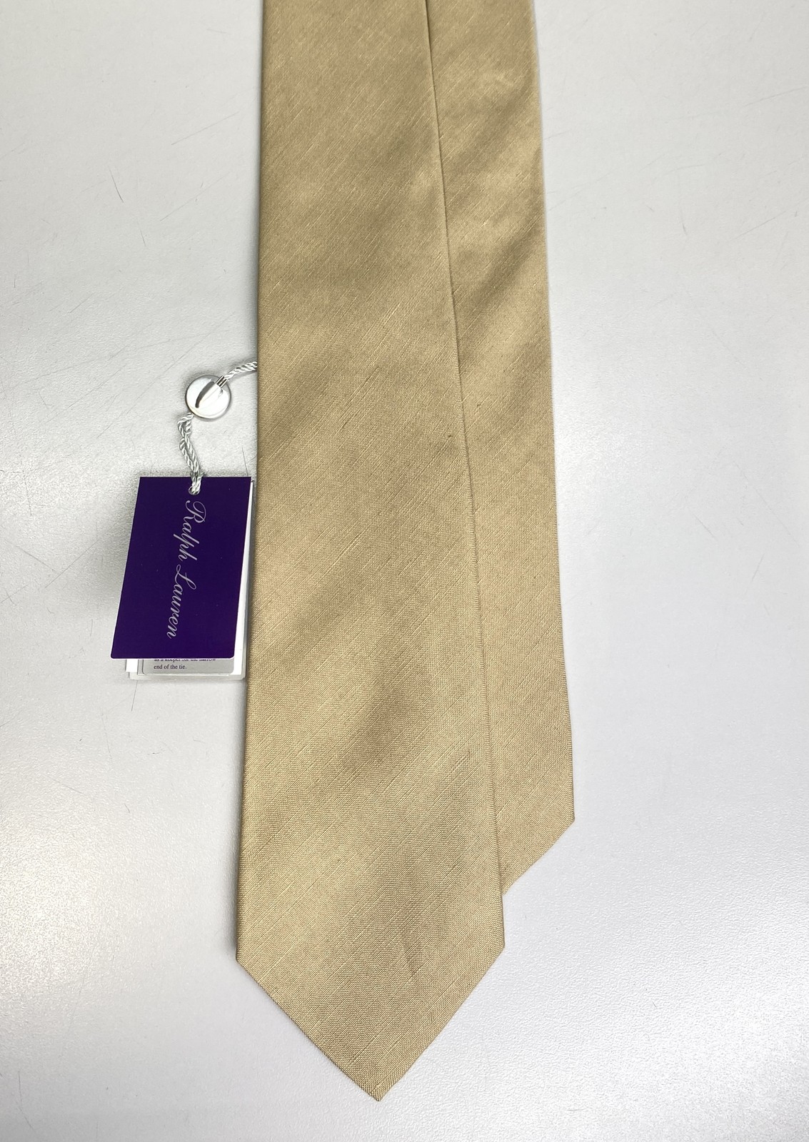 Ralph Lauren Purple Label Men's Silk-Linen Tie Tan One-Size Signature Hand-Cut