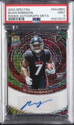 2023 PANINI SPECTRA ROOKIE AUTO META #RAUBRO BIJAN ROBINSON RC /25 PSA 9