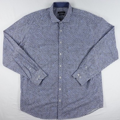 Bugatchi Dress Shirt Men's XXL Classic Fit Geometric Tile Office Blue White