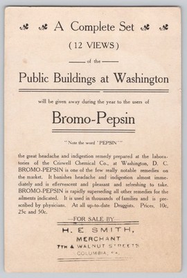 Bromo-Pepsin Trade Card Washington DC Post Office Dept H.E. Smith Columbia PA