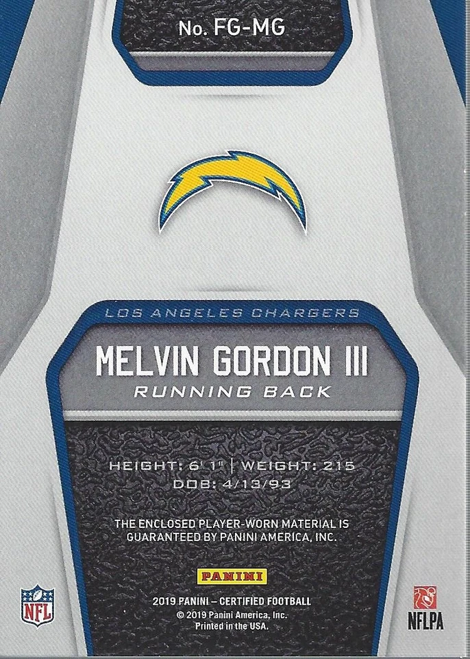 2019 Certified Fabric of the Game #14 Melvin Gordon III Jersey /299 - FB - Image 2 of 2