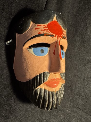 Vintage Painted Folk Art Jesus Christ Hanging Mask Folk Art - Picture 3 of 9
