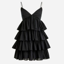 NEW $148 J. Crew Black Sleeveless V-Neck Ruffle Tier Mini Dress 2 100% Cotton