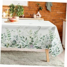 Tablecloth Waterproof, Green Plants 120" x 60" Rectangular Eucalyptus Leaves