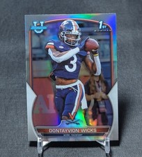 Dontayvion Wicks Refractor Rookie 2022 Bowman Chrome University Card #96 Packers. rookie card picture