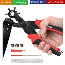Revolving Punch Plier Kit, Leather Hole Punch Set for Belts, Watch Bands, Str...