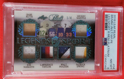 Babe Ruth BAT CARD #1/4 PSA 8 Mickey Mantle JERSEY Joe Namath PATRICK EWING Walt