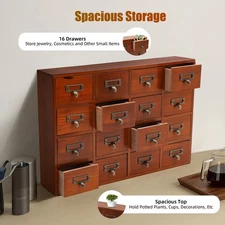 16 Drawers Vintage Tabletop Library Card Catalog Cabinet Apothecary Storage Box