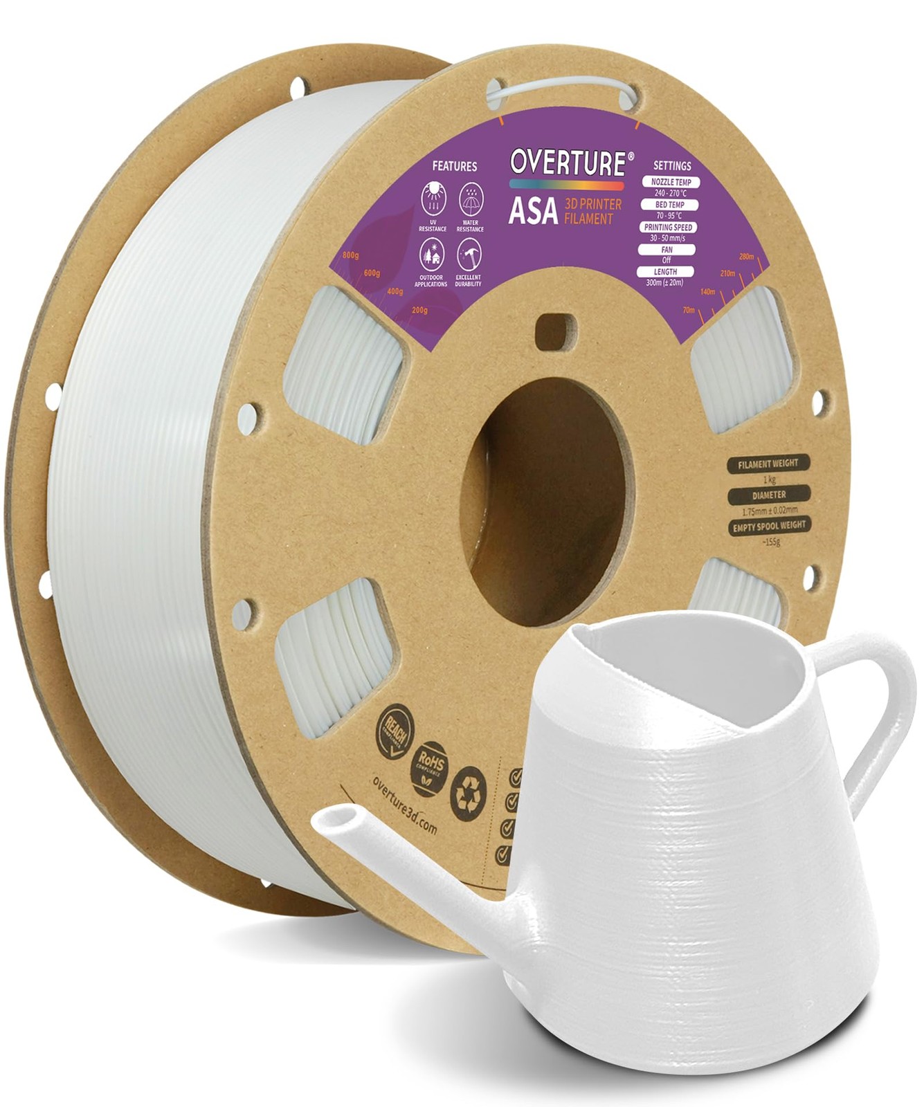 ASA Filament 1,75 mm Weiß 1kg UV-beständig & wetterfest 3D-Druckmaterialien