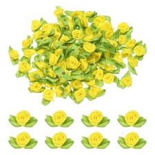 100 Pcs Mini Ribbon Roses Flowers Bows for Crafts, 15mm/0.6" Dia, Yellow