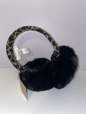 MICHAEL KORS Womens Black Faux Fur Ear-Muffs Knit Leopard Print Acrylic One Size