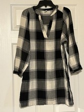 Old Navy Women’s Tunic Shirt Dress, XS, Black/White Plaid, Split Neck
