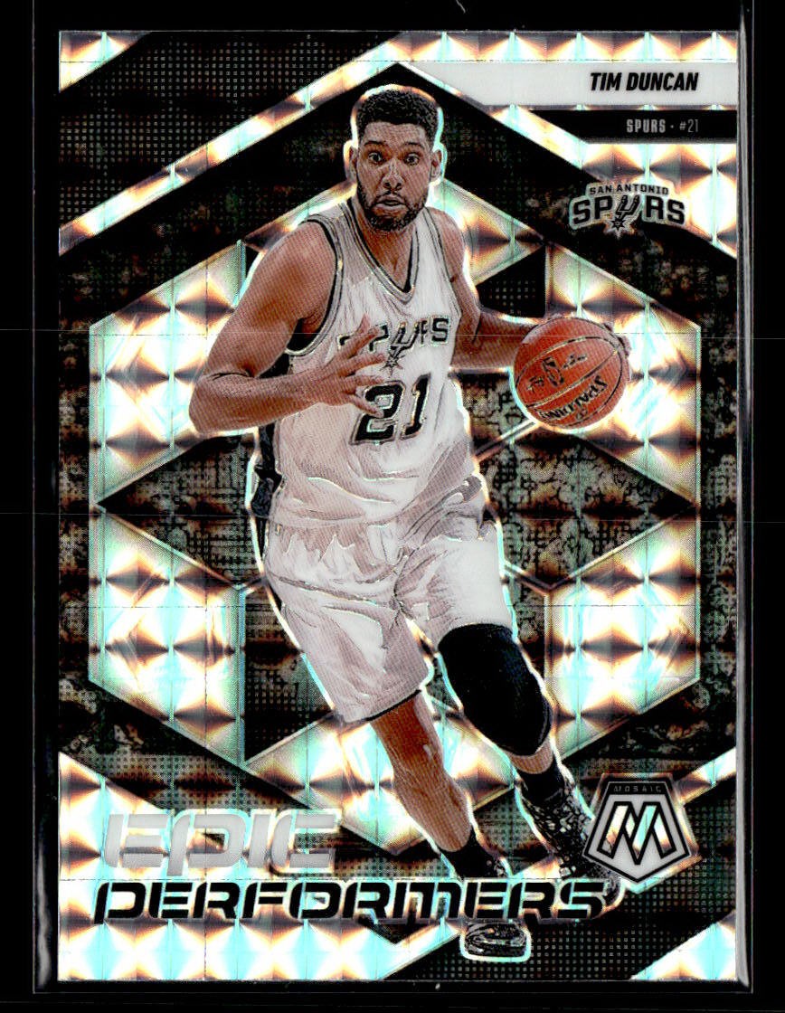 2024-25 Panini Mosaic #19 Tim Duncan Epic Performers Mosaic Silver