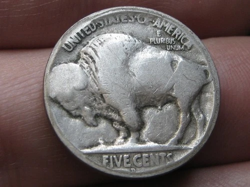 1917 D Buffalo Nickel 5 Cent Piece- Denver, Good/VG Reverse Details