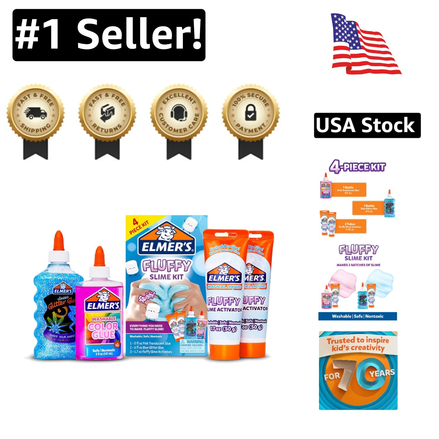 4 Count Elmer's Fluffy Slime Kit with Translucent Glue for Kids Party Fun