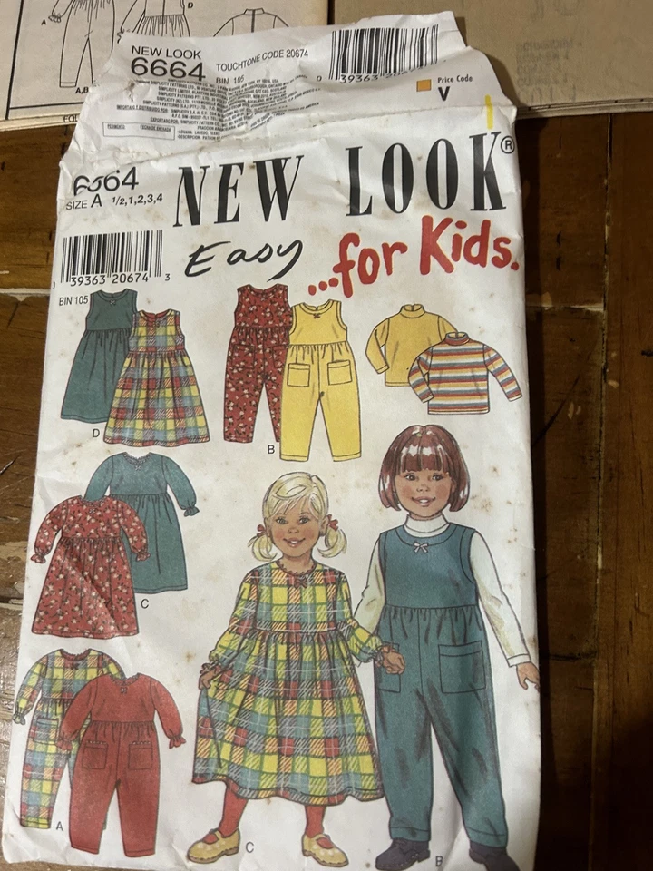 Vtg UNCUT New Look Sewing Pattern #6664 Toddler Size 1/2-4 - Image 2 of 4