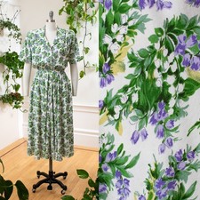 Vintage 1990s CAROL ANDERSON Dress 90s Lily Floral Print Midi Shirtwaist Dress