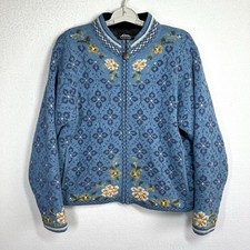 Icelandic Design Cardigan Sweater M Blue Nordic Lined Wool Blend Vintage 2004