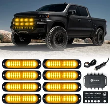 Xprite 8 Pack Amber LED Grille Side Marker Strobe Lights Kit with Control Box