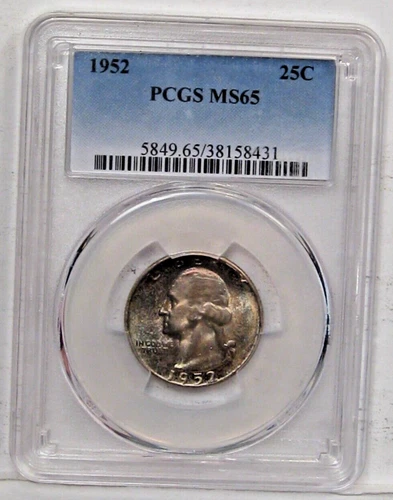 BU Toned 1952 Silver Washington Quarter PCGS MS65.  #14