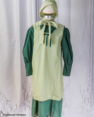 Green 1800's School Girl Costume Size Medium 8-10 Dress Pioneer