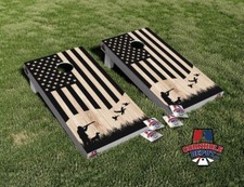 American Flag Hunting Ducks Wood Cornhole Board Vinyl Wrap Laminated Sticker Set