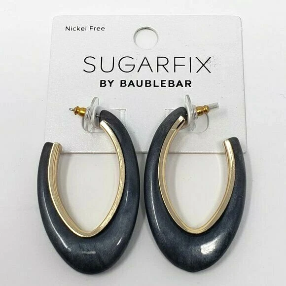 SUGARFIX by BaubleBar Sleek Resin Hoop Earrings Black eBay