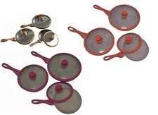 Set padelle antiaderenti pietra 6 pezzi 3 padelle+3 coperchi colorate Bavaria