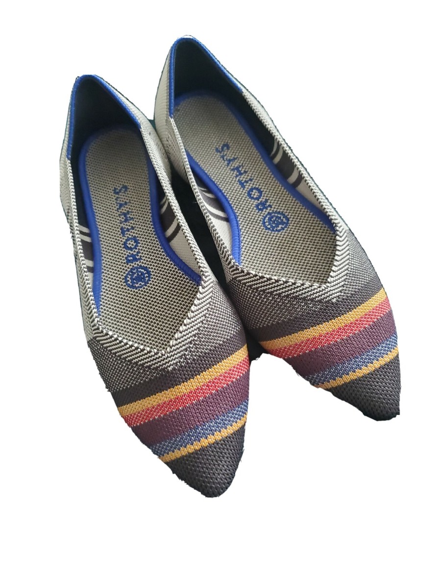 Rothy's Inverse Stripe Point Flat Shoes Size
