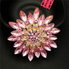 Shiny Pink Crystal Rhinestone Big Sunflower Fashion Women Charm Brooch Pin Gift