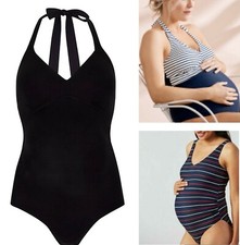 MOTHERCARE Ladies Maternity Swimsuit Black Navy Padded Halterneck Navy Black NEW