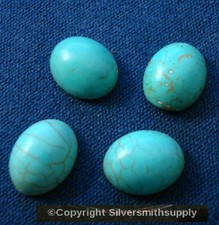 4 Turquoise cabochons 8x10mm oval chalk turquoise treated domed flat back CB050
