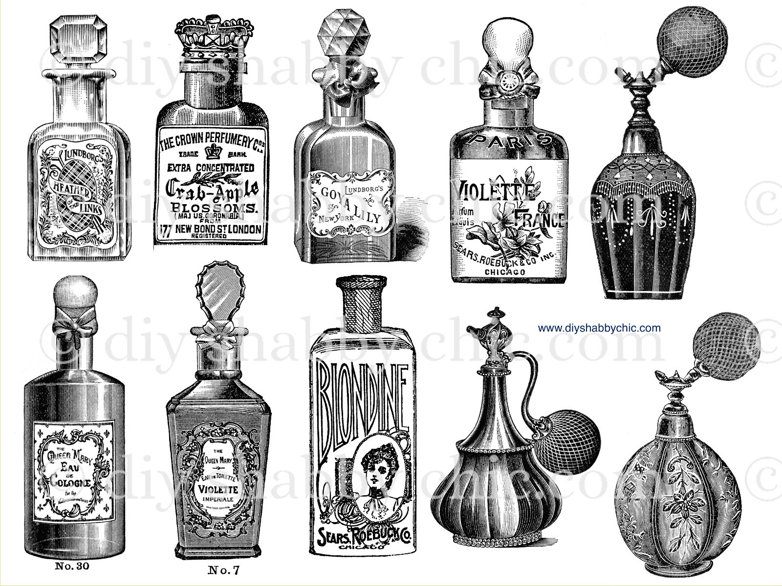 Waterslide Glass Decal Image Transfer Vintage Antique Perfume Bottles