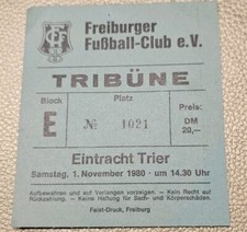 Freiburger FC - Eintracht Trier 1.11.1980  Karte Ticket  FFC Eintrittskarte 