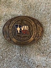 Vtg. BRASS STATE OF TEXAS SESQUICENTENNIAL CELEBRATION BELT BUCKLE 1836-1986 50