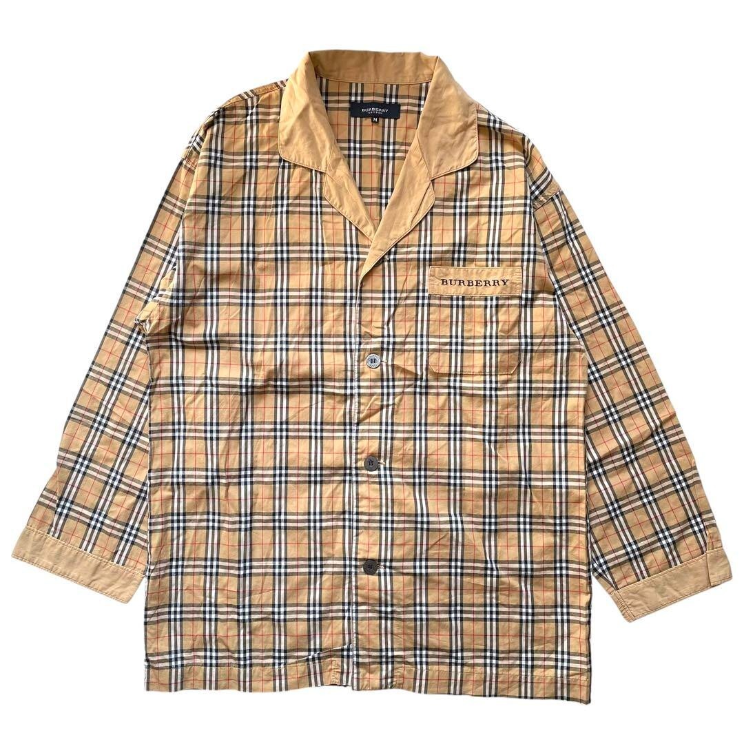 BURBERRY LONDON Nova Check Pajama Shirt Open Collar Shirt Beige Men Size M Used