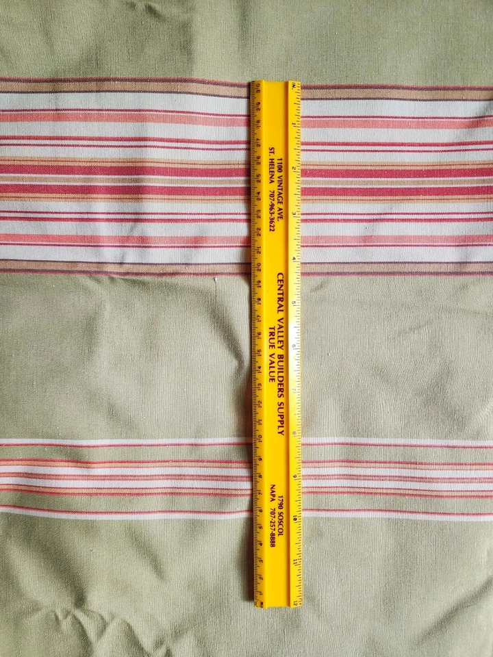 2 YDS GREEN, GOLD, RED “AWNING” STRIPED FABRIC. 55” WIDE. - Image 4 of 4