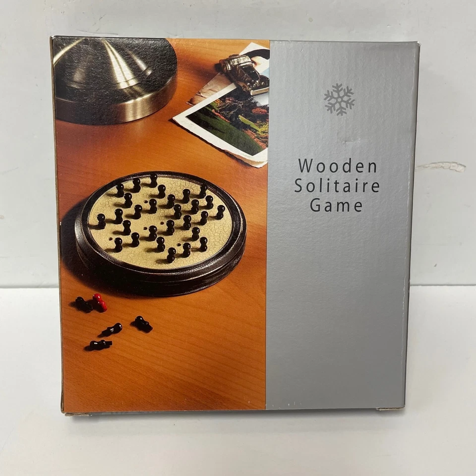 Wooden Solitaire Game Peg Puzzle Single Player Strategy Travel Game New Open Box - Image 2 of 4