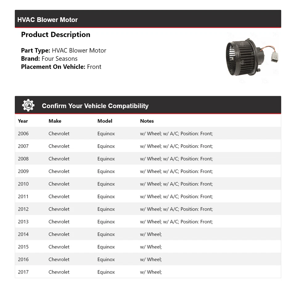 Motor de soprador HVAC Chevrolet Equinox 2006-2017 4 estações 2007 2008 2009 2010 - Imagem 2 de 4