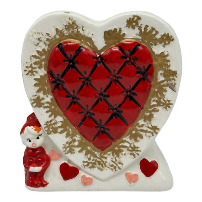 Vintage Rubens Original Red Valentines Day Heart & Pixie Elf Vase Planter 6 