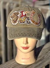 Ladies Tan Western Cowboy Love BLING Ball Cap Hat NEW
